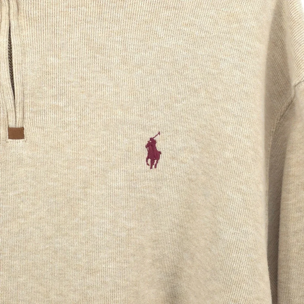 Polo Ralph Lauren Mens Quarter Zip Pullover XXL Beige Cotton Sweater Pony Logo
